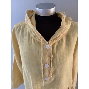 Fenini Hoodie Top Size L Yellow Linen Oversized Boxy Lagenlook Coastal Relaxed
